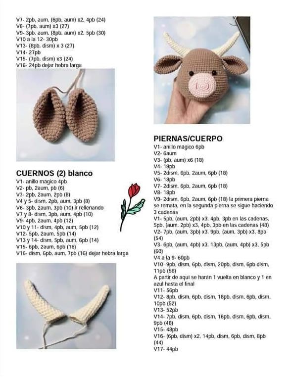 Búfalo amigurumi patrón de los cuernos Búfalo amigurumi patrón de los cuernos