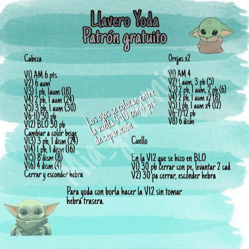 Patrón gratuito Patrón Llavero Yoda amigurumi con patrón