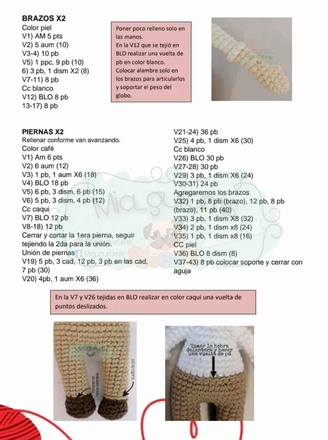 Brazos y piernas de Muñeco amigurumi Brazos y piernas de Muñeco amigurumi