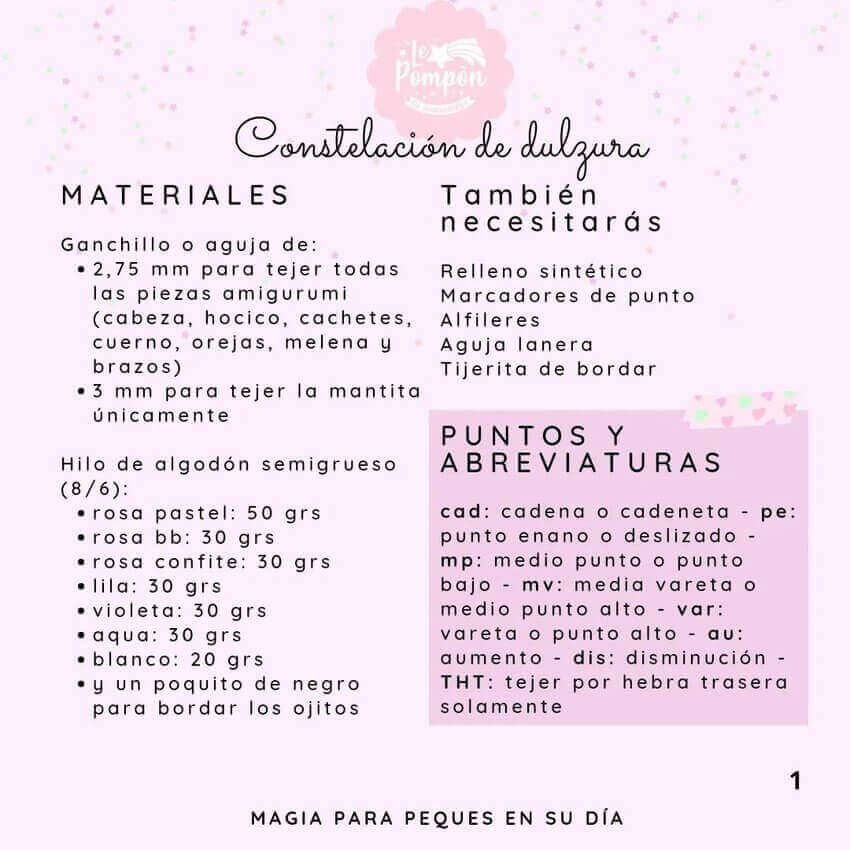 Mantita de apego Unicornio Mantita de apego Unicornio - materiales y abreviaturas