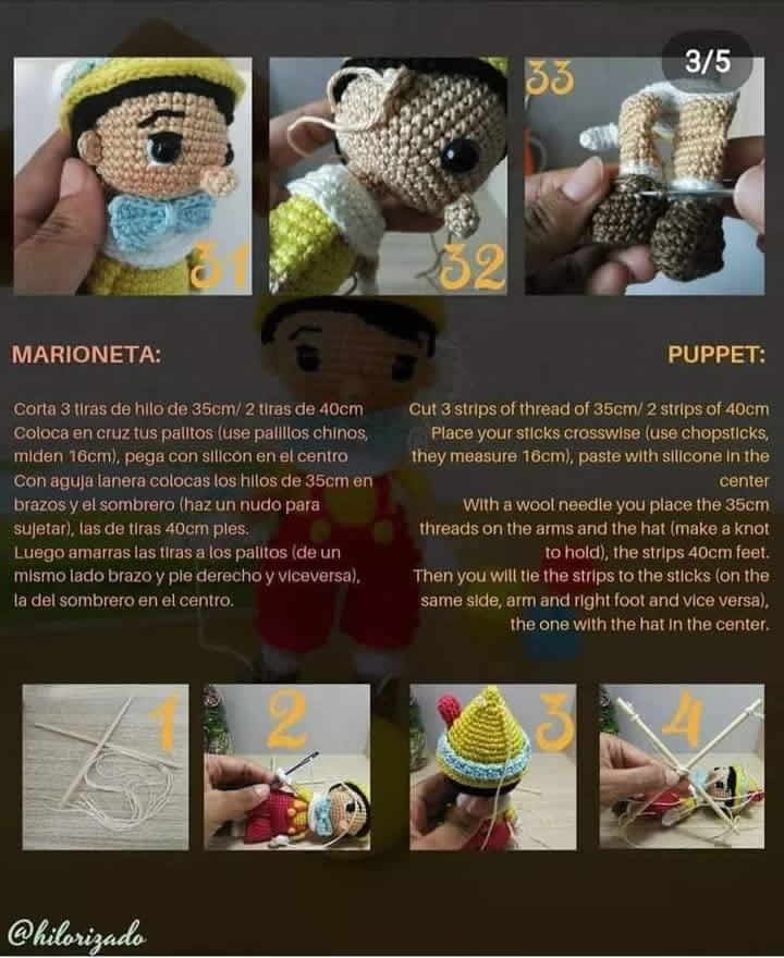Pinocho marioneta amigurumi Pinocho marioneta amigurumi