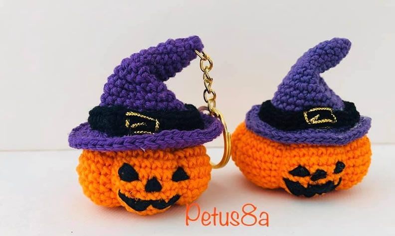 Calabaza en crochet con gorro de bruja amigurumis