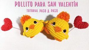 Pollito y corazón amigurumi