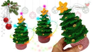 Árbol de Navidad de crochet en una maceta